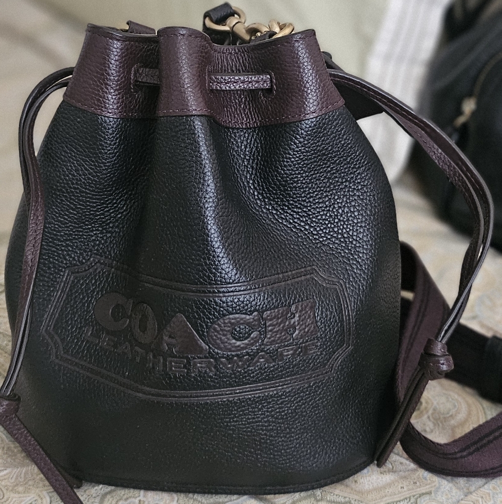 Coach Black and Brown Leather Backpack